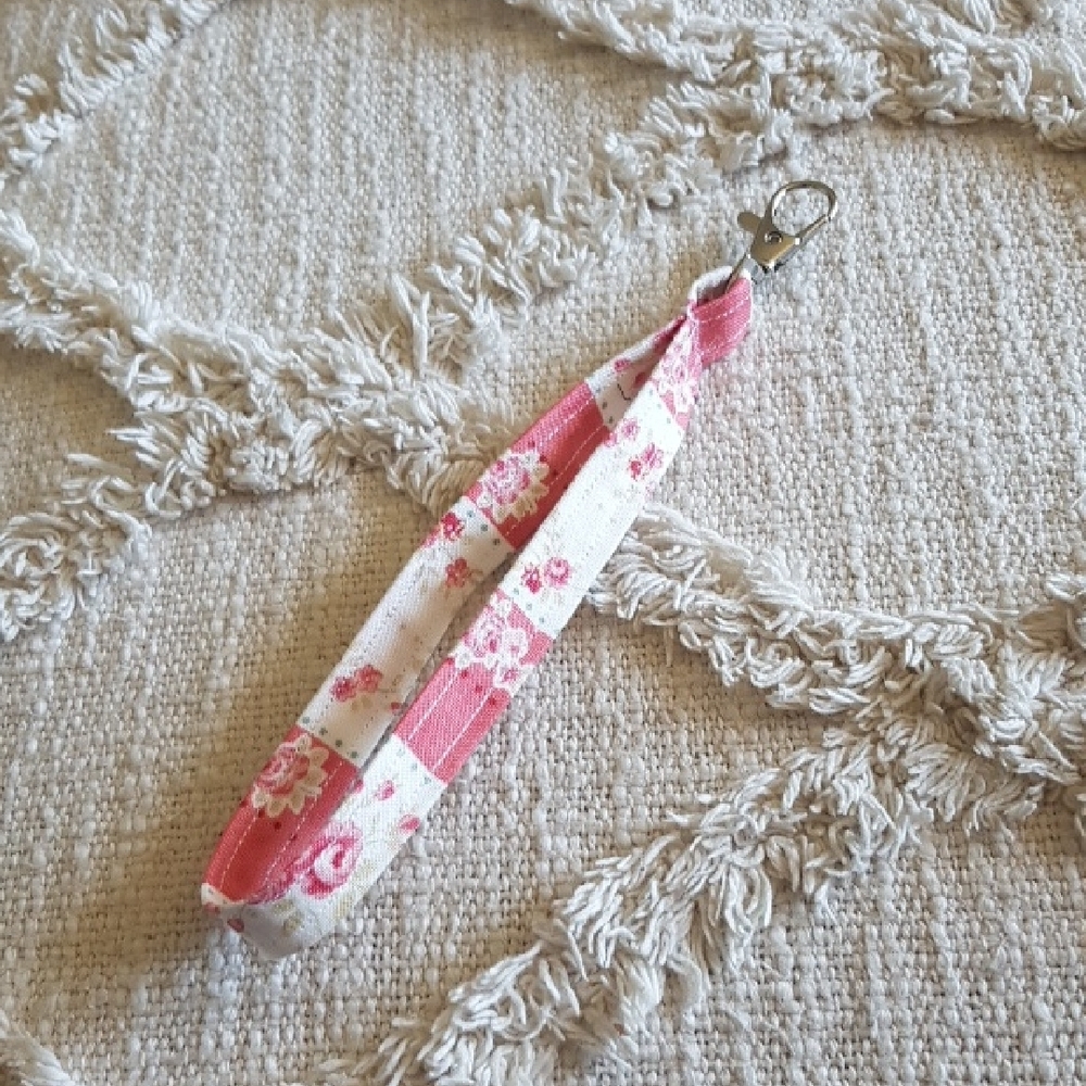 Patch & Roam one of a kind zero waste Floral Pink and White Keychain Wristlet